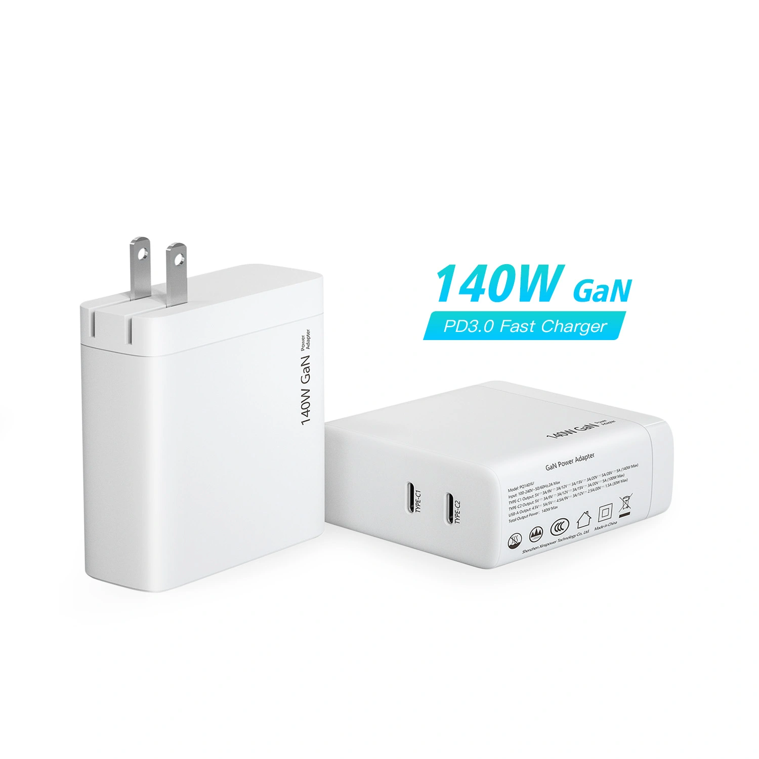 140W duální USB port PD Charger US zástrčka skládací