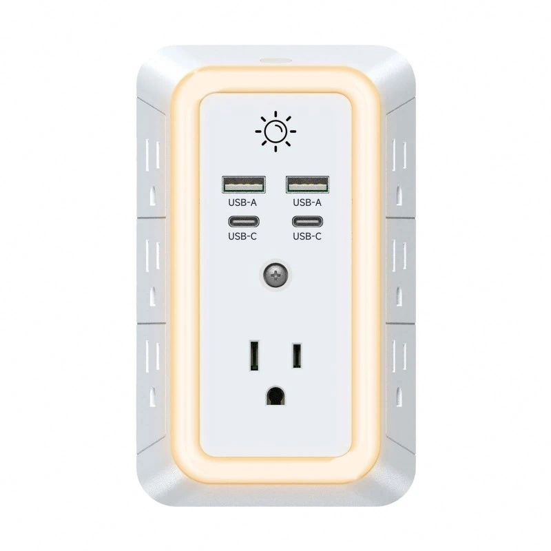 US Power Strip se 7 výstupy s LED nočním světlem