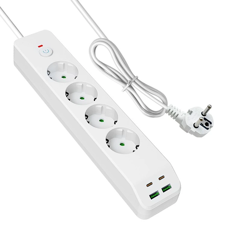 Rychlé nabíjení EU Power Strip se 4 AC a 4 USB