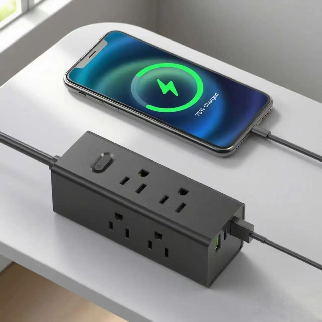 US Power Strip s USB plochým prodlužovacím kabelem Travel Power Strip